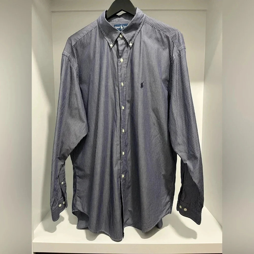 Ralph Lauren blue label blue striped button down Yarmouth cotton 16 1/2 34/35